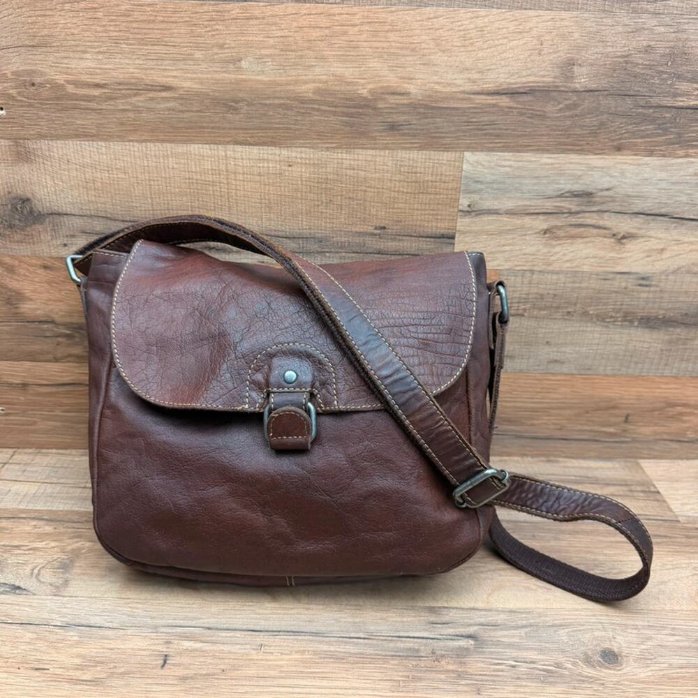 Jack Georges Brown Leather Messenger Crossbody Bag Shoulder Purse